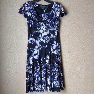 Ralph Lauren Blue Floral Jersey Dress Sz 4